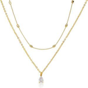 Tewiky Diamond Necklaces Layered Bead & CZ Gold Trendy Gold Jewelry Gifts